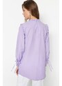 Trendyol Lilac Woven Cotton Tunic with Ruffle Shoulder and Cuff