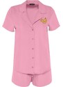 Trendyol Pink Banana Embroidered Shirt-Shorts Woven Pajama Set