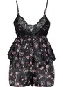 Trendyol Black Satin Floral Lace Detailed Undershirt-Shorts Woven Pajamas Set