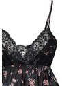 Trendyol Black Satin Floral Lace Detailed Undershirt-Shorts Woven Pajamas Set