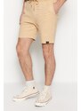 Trendyol Limited Edition Beige Regular 100% Cotton Label Detail Textured Shorts