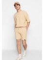 Trendyol Limited Edition Beige Regular 100% Cotton Label Detail Textured Shorts