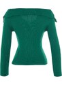 Trendyol Smaragdově zelený límec Detailní pletený svetr