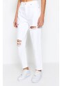 Trendyol Bílé roztrhané džíny s vysokým pasem
