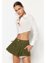 Trendyol Khaki Pleated Denim Shorts Skirt