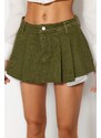 Trendyol Khaki Pleated Denim Shorts Skirt