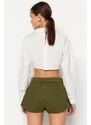 Trendyol Khaki Pleated Denim Shorts Skirt