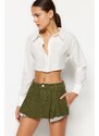 Trendyol Khaki Pleated Denim Shorts Skirt