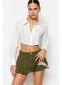 Trendyol Khaki Pleated Denim Shorts Skirt