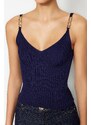 Trendyol Navy Blue Knitwear Blouse with Accessory Detail