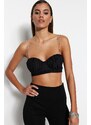 Trendyol Black Crop Lined Woven Shiny Stone Bustier