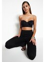 Trendyol Black Crop Lined Woven Shiny Stone Bustier