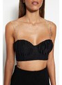 Trendyol Black Crop Lined Woven Shiny Stone Bustier