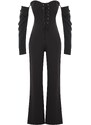 Trendyol Black Woven Piping Jumpsuit