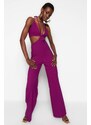 Trendyol Plum Lined Woven Jumpsuit with Window/Cut Out Detailed, piping