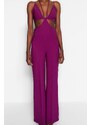 Trendyol Plum Lined Woven Jumpsuit with Window/Cut Out Detailed, piping