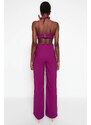 Trendyol Plum Lined Woven Jumpsuit with Window/Cut Out Detailed, piping