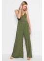 Trendyol Khaki Flowy Straps, Viscose Knitted Overalls