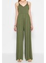 Trendyol Khaki Flowy Straps, Viscose Knitted Overalls