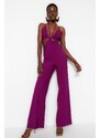 Trendyol Plum Lined Woven Jumpsuit with Window/Cut Out Detailed, piping