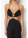 Trendyol Black Lined Knitted Jumpsuit with Window/Cut Out Detail, biased