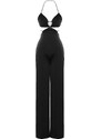 Trendyol Black Lined Knitted Jumpsuit with Window/Cut Out Detail, biased