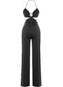 Trendyol Black Lined Knitted Jumpsuit with Window/Cut Out Detail, biased