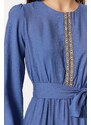 Trendyol Indigo Belted Strip Detail Wide Leg Woven Jumpsuit