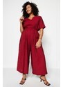 Trendyol Curve Claret Red Woven Overalls with an Elastic Waist