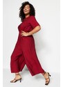 Trendyol Curve Claret Red Woven Overalls with an Elastic Waist