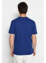 Trendyol Indigo Regular/Normal Fit 100% Cotton Minimal Text Printed T-Shirt