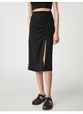 Koton Midi Skirt Slit Detailed Crepe Gathered