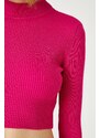 Koton Crop pletený svetr s vysokým límcem žebrovaný kašmír s texturou