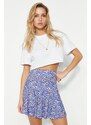 Trendyol Purple Printed Ruffle High Waist Mini Knitted Shorts Skirt