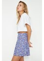 Trendyol Purple Printed Ruffle High Waist Mini Knitted Shorts Skirt