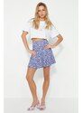 Trendyol Purple Printed Ruffle High Waist Mini Knitted Shorts Skirt