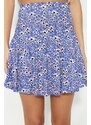 Trendyol Purple Printed Ruffle High Waist Mini Knitted Shorts Skirt