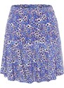 Trendyol Purple Printed Ruffle High Waist Mini Knitted Shorts Skirt