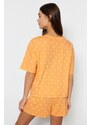 Trendyol Orange 100% Cotton Heart Patterned T-shirt-Shorts and Knitted Pajamas Set