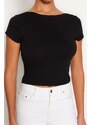 Trendyol Black Decollete Crop Cotton Stretch Knitted Blouse