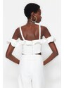 Trendyol Ecru Crop Lined Woven Ruffle Bustier