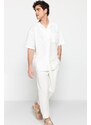 Trendyol Limited Edition White Oversize Brode Block Summer Shirt