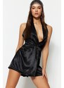 Trendyol Black Weave Satin Shorts Jumpsuit