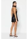 Trendyol Black Weave Satin Shorts Jumpsuit