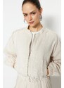 Trendyol Ecru Oversize Tweed Bomber Jacket Coat