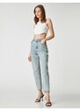 Koton High Waist Jeans Volný střih Light Slim Leg - Mom Jeans