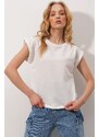 Trend Alaçatı Stili Women's White Crewneck Double Sleeve Scuba Blouse