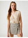 Koton Crop Cardigan Sleeveless with Buttons V-Neck In Braid Patterned