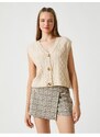 Koton Crop Cardigan Sleeveless with Buttons V-Neck In Braid Patterned