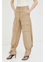 Kalhoty Remain dámské, béžová barva, široké, high waist